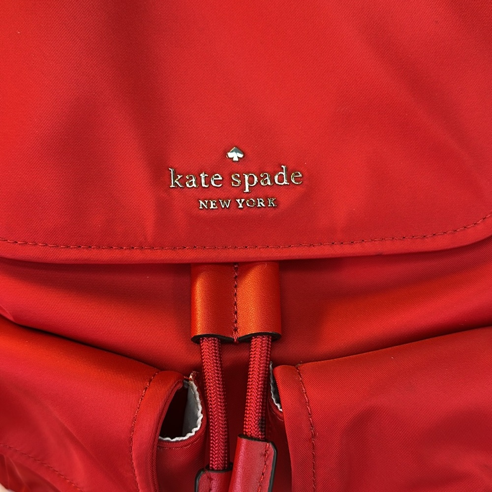 Kate Spade Carley Flap Red Backpack Nylon Red Leather Details - Picture 3 of 14